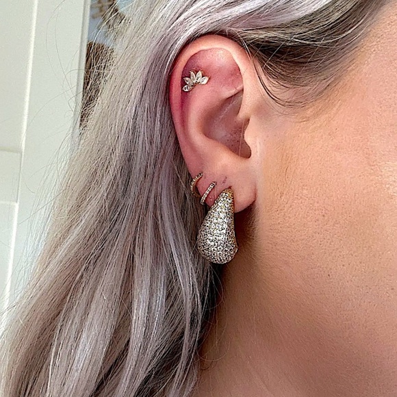 Gold Zircon Water Drop Earrings Luxury Exquisite Tear Drop Bottega - Picture 2 of 13